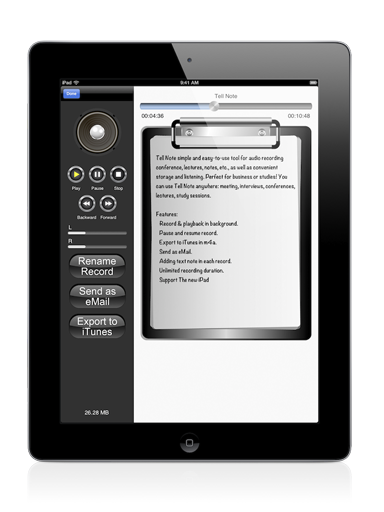 Tell Note 1.0 for iPad - Easily make and save audio recordings on-the-go
