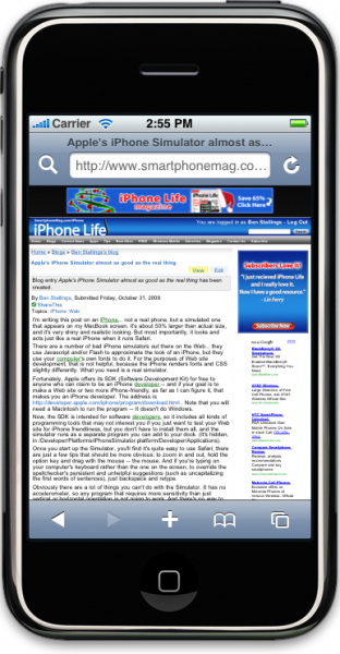 iPhone simulator viewing this blog entry