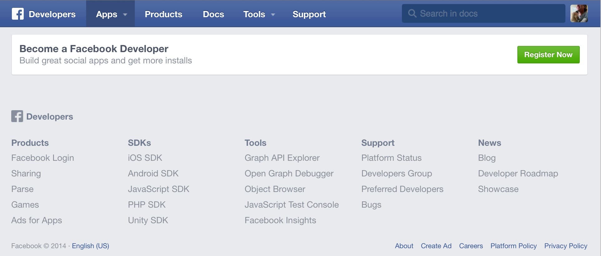 Facebook Developer Registration