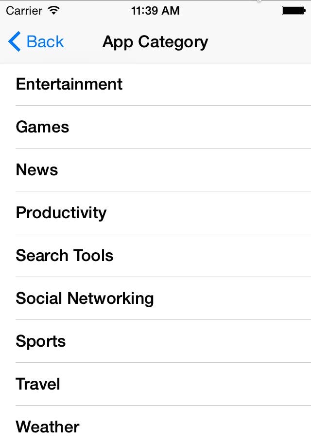 The App Category scene