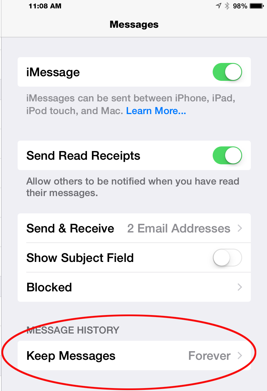 how to send text message history to email