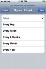 Calendar add events Screenshot on iPhone
