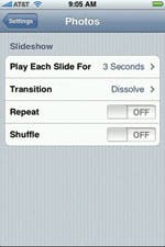 adjust slideshow settongs on iPod touch/iPhone