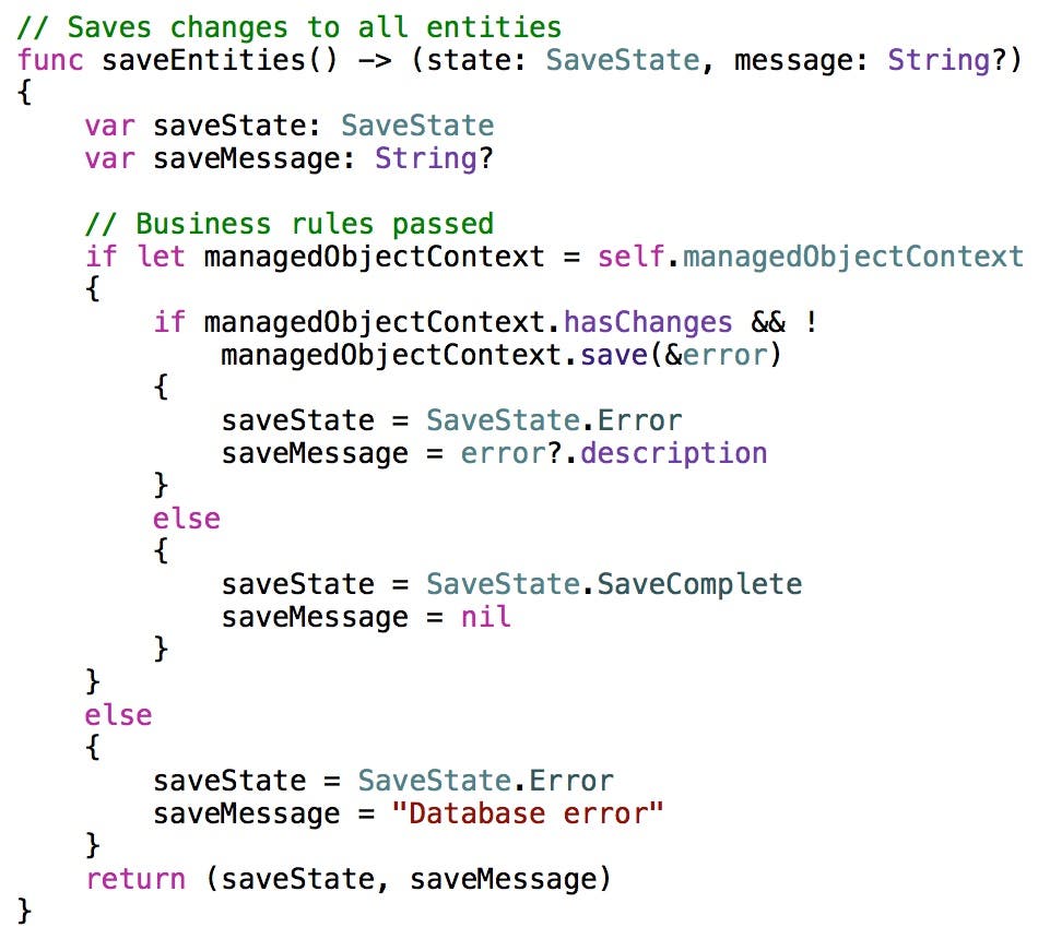 the saveEntities method