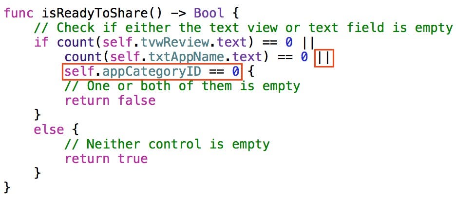 Update the isReadyToShare method