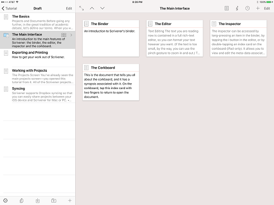 Scrivener iPad Corkboard