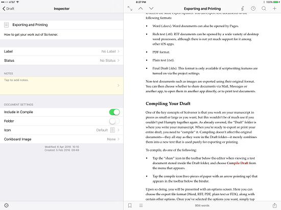 Scrivener iPad Options