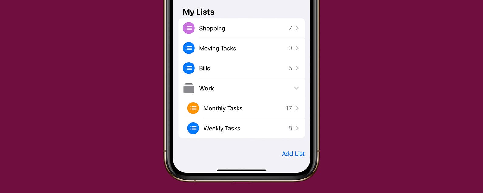 How to Group Related Lists in the Reminders App