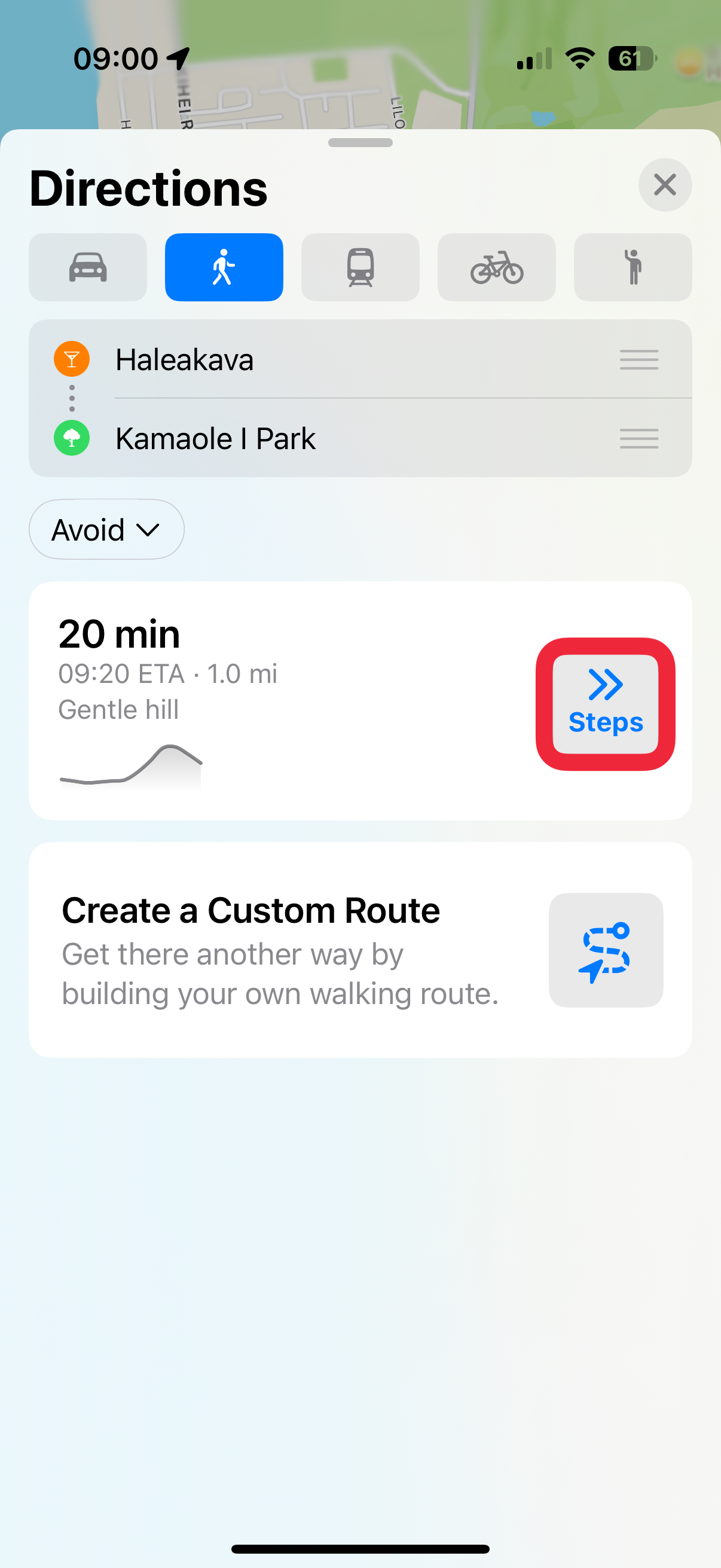 Once you are ready to start, tap the Steps icon to begin navigating.
