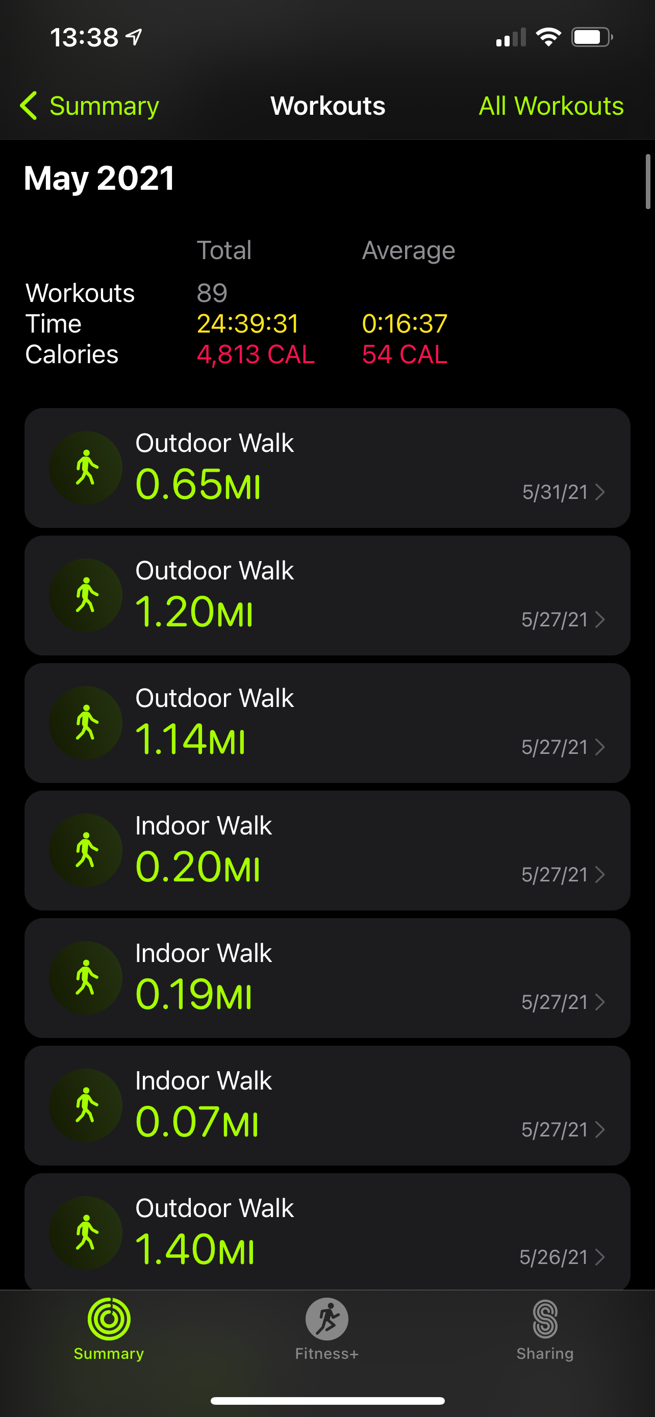Apple watch sales workout summary