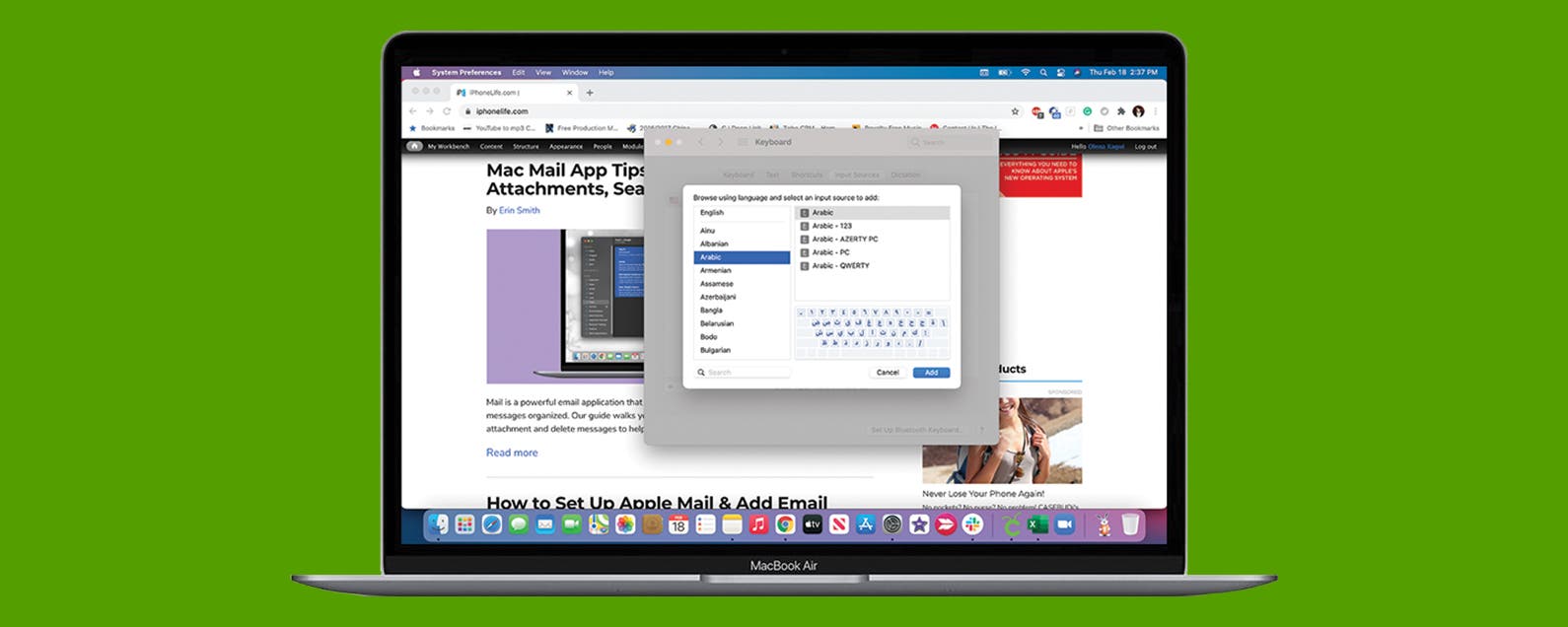 access a keyboard for a different language in arabic for mac