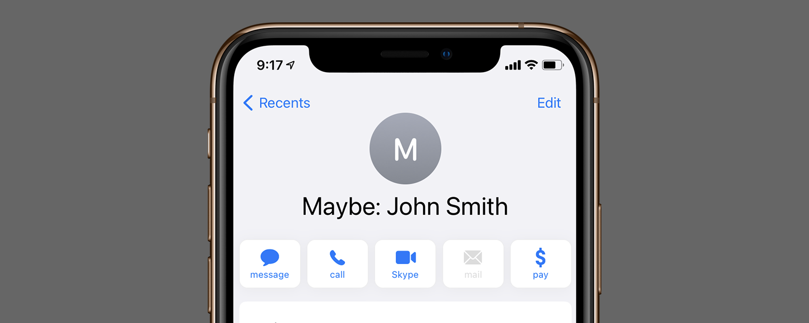 how to turn off maybe name on iphone