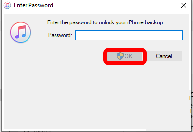 Enter password and click Restore