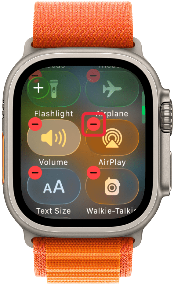 To remove an icon, tap the small red circle with a minus sign. Some icons cannot be removed, this includes the battery percentage, Wi-Fi, and Airplane Mode.