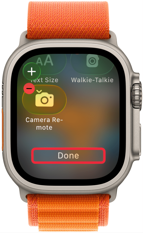 Once you are done making changes to your Apple Watch Control Center, which can mean adding, removing, or moving icons, tap Done.