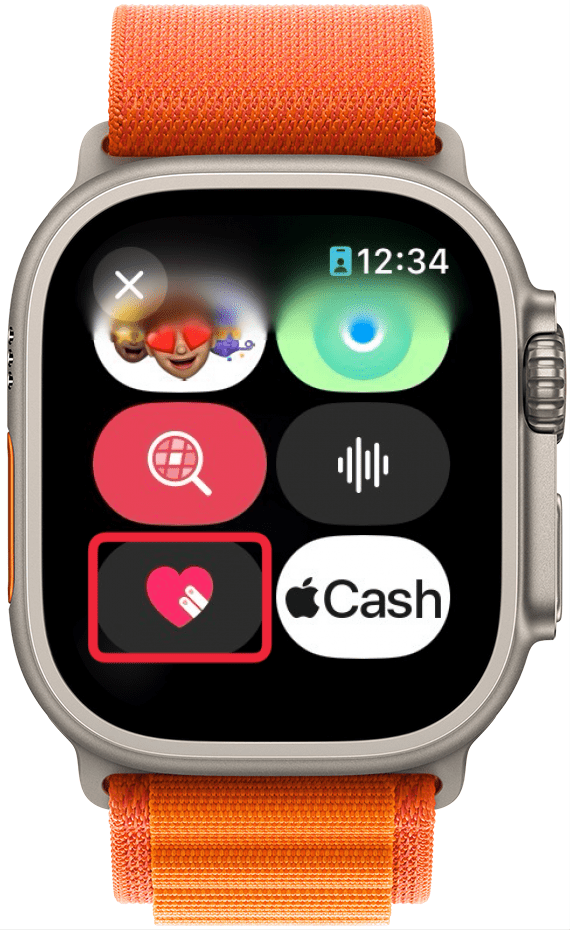 apple watch messages app displaying a list of imessage apps with a red box around digital touch app