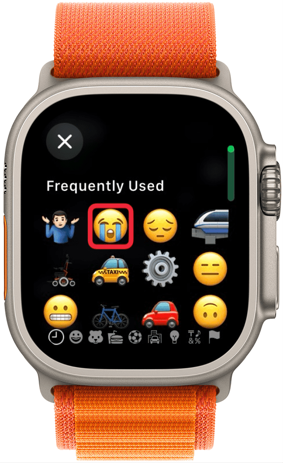 apple watch messages app displaying frequently used emojis