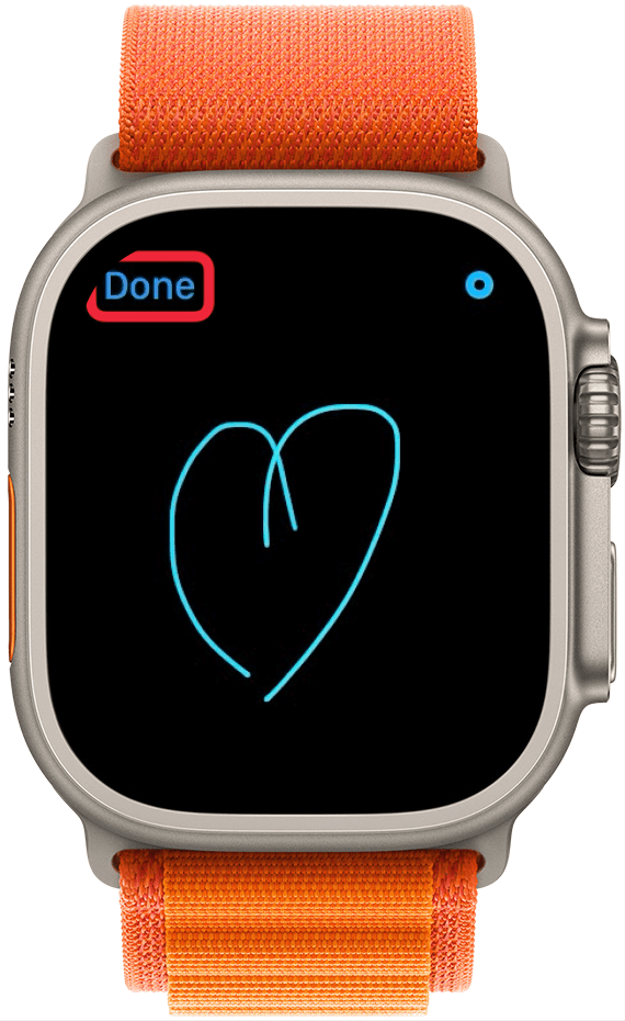 apple watch messages digital touch app with a red box around done button