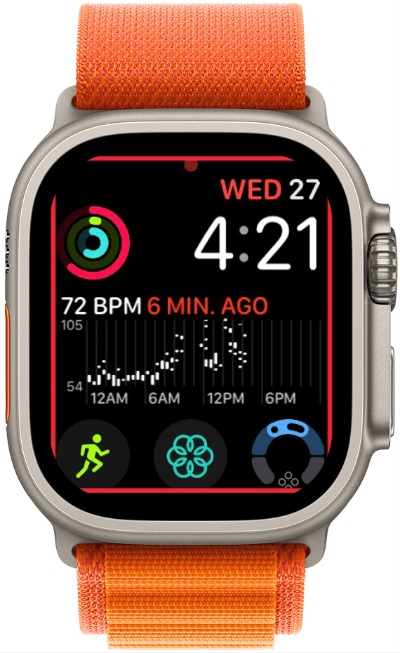 a screenshot of an apple watch face with a red box around the border indicating for the user to tap and hold the screen