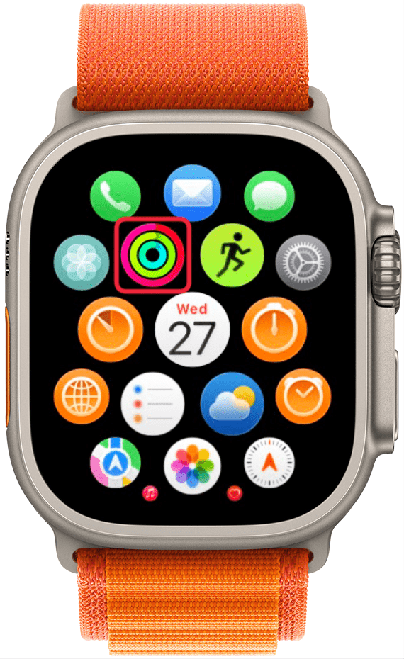 a screenshot of the apple watch app view with a red box around the activity app
