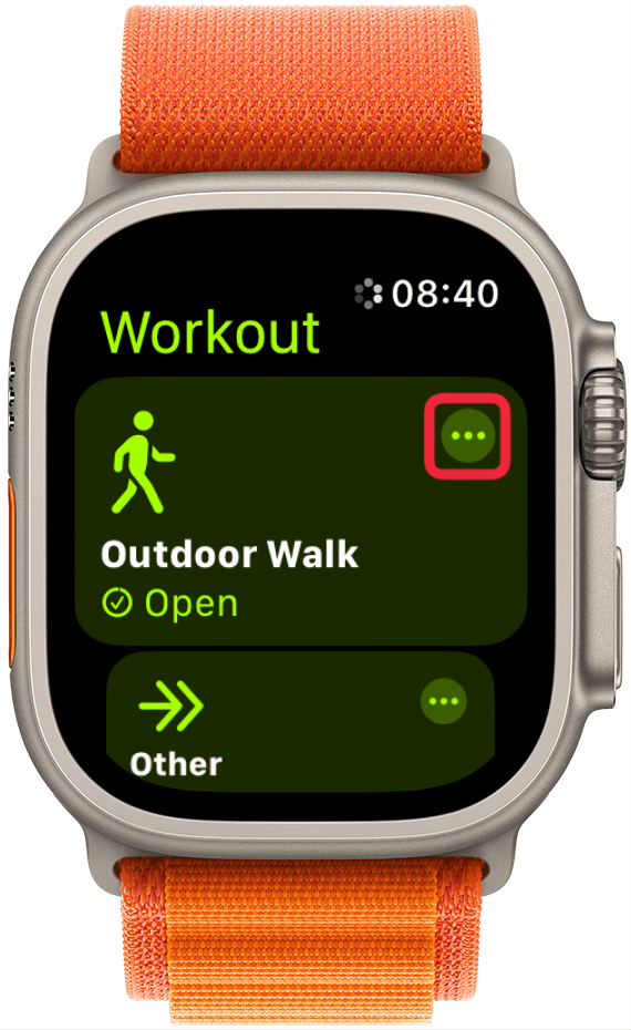 To set goals before you begin the workout, tap the more icon (three dots) belonging to the type of workout you wish to do.