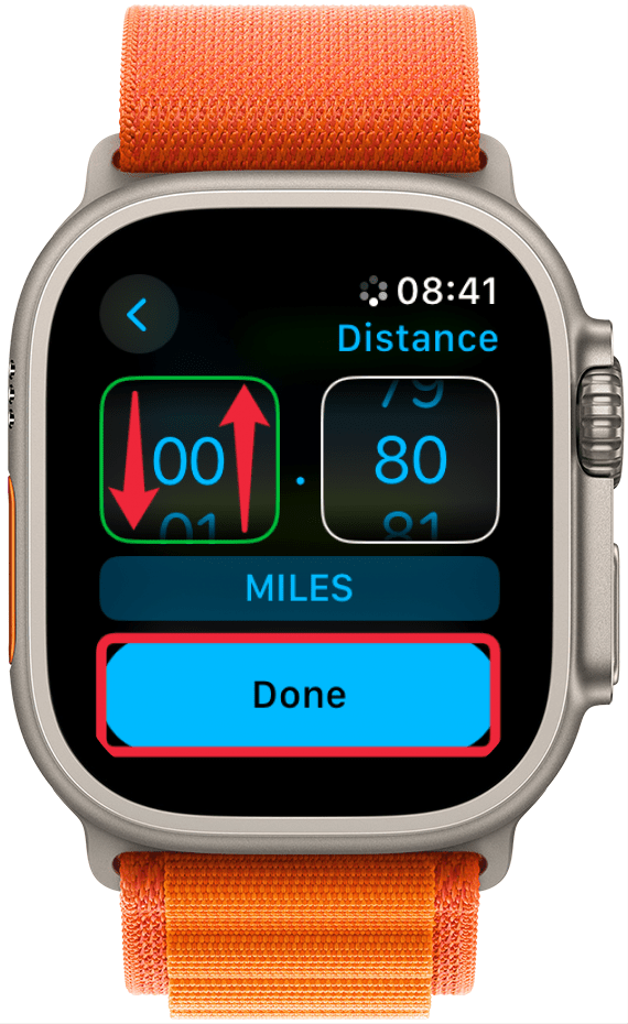 Once you select one of the above options, you can swipe up or down or turn the Digital Crown to increase or decrease the numbers on the display. Tap Done when you are finished.