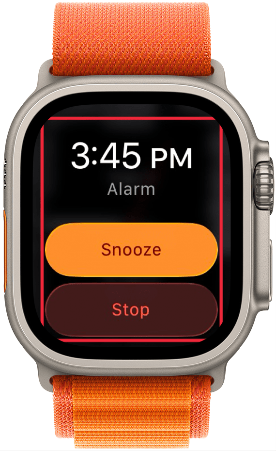 a screenshot of an alarm going off on apple watch with a red box around the entire display