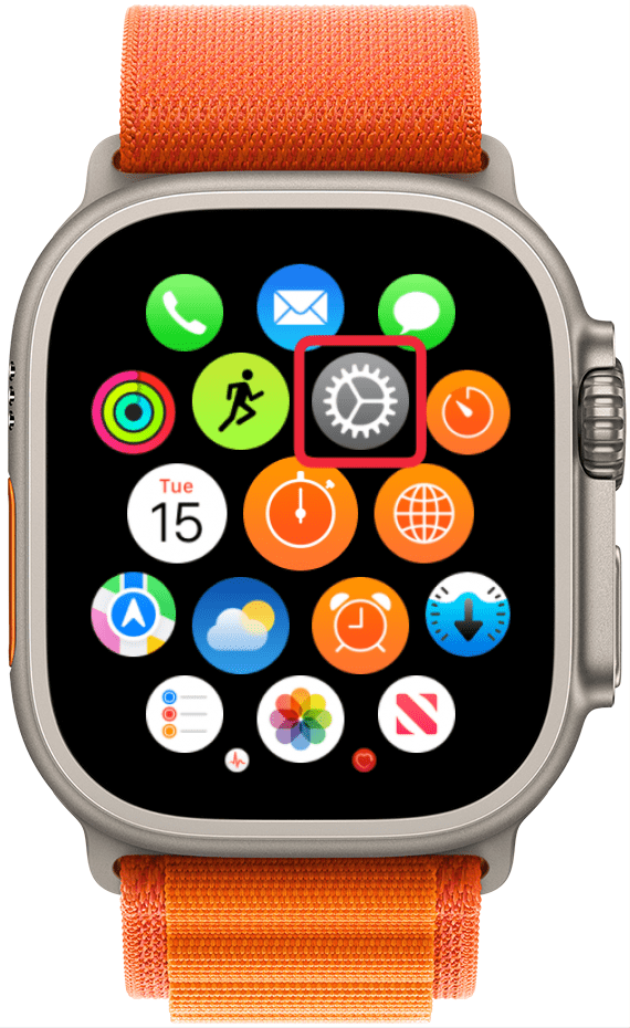 First, open the Settings app on your Apple Watch, so that we can make sure Siri is enabled.