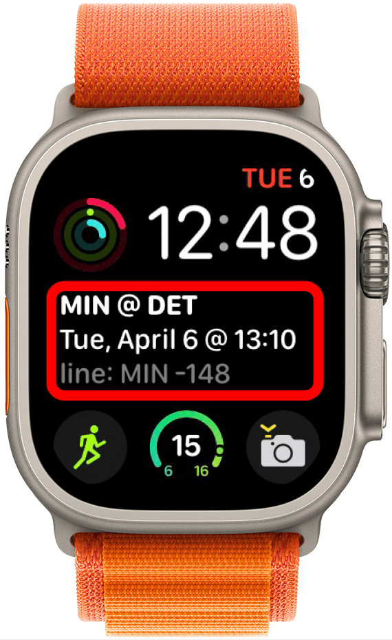 Sports Alerts complications on an Apple Watch