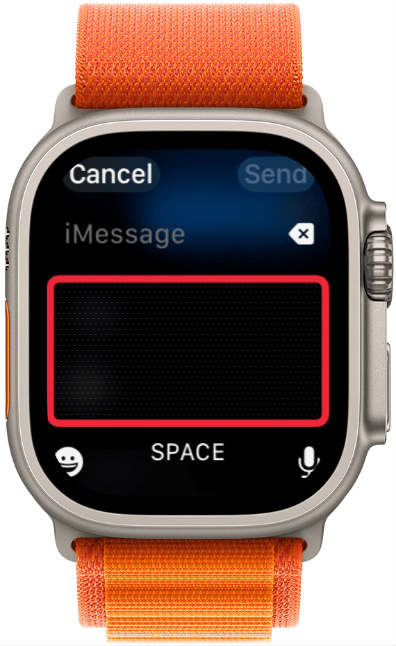 apple watch messages scribble screen with a red box around scribble field