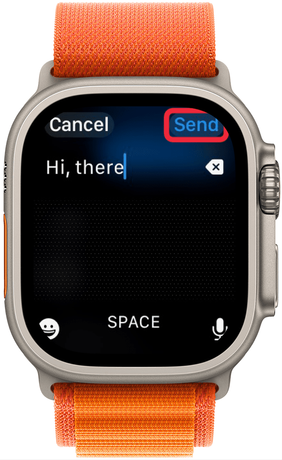 apple watch messages scribble screen with a red box around send button