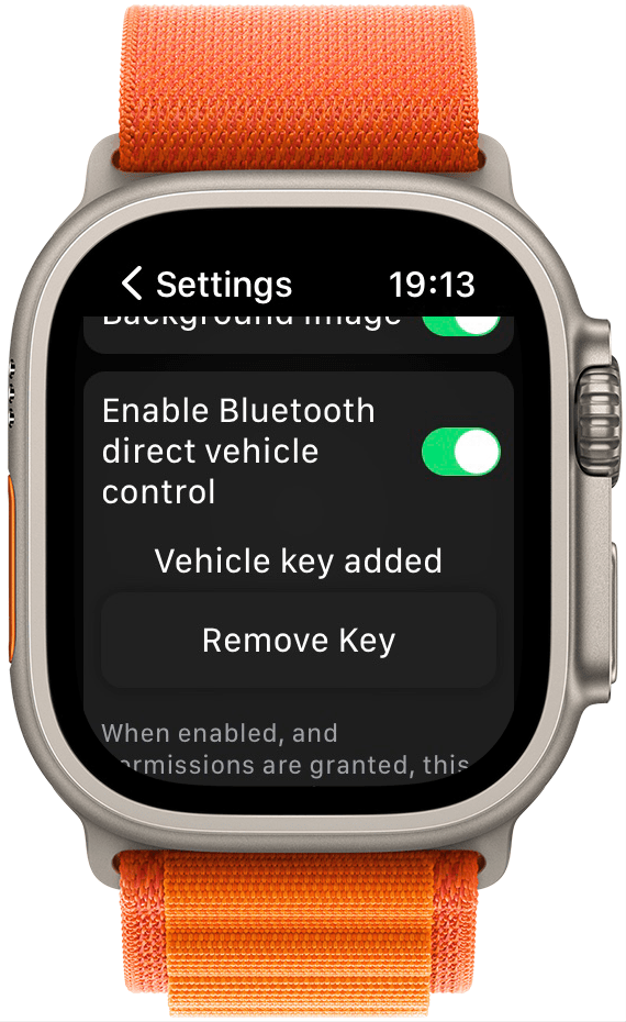 On your watch, you will see that your vehicle key has been added.
