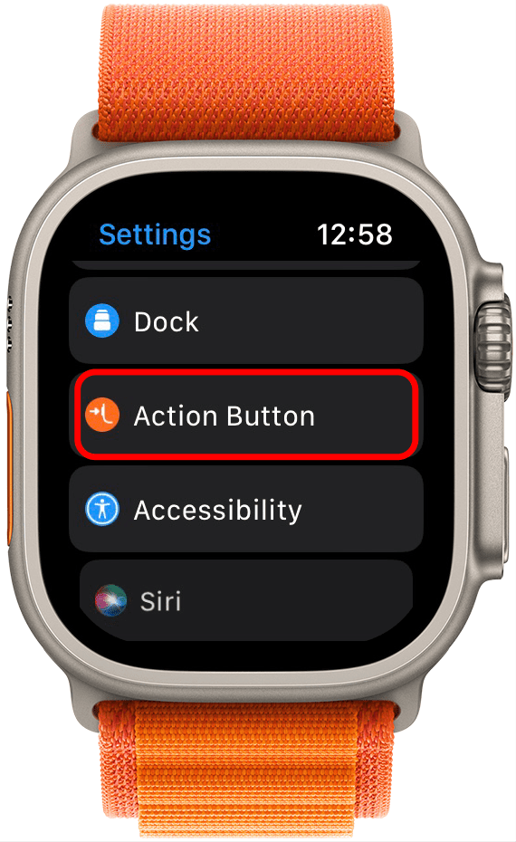 Scroll down and tap Action Button.