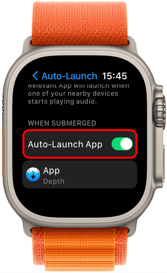 Under WHEN SUBMERGED, you will see the Depth app. Disable it by tapping the toggle so it turns gray.