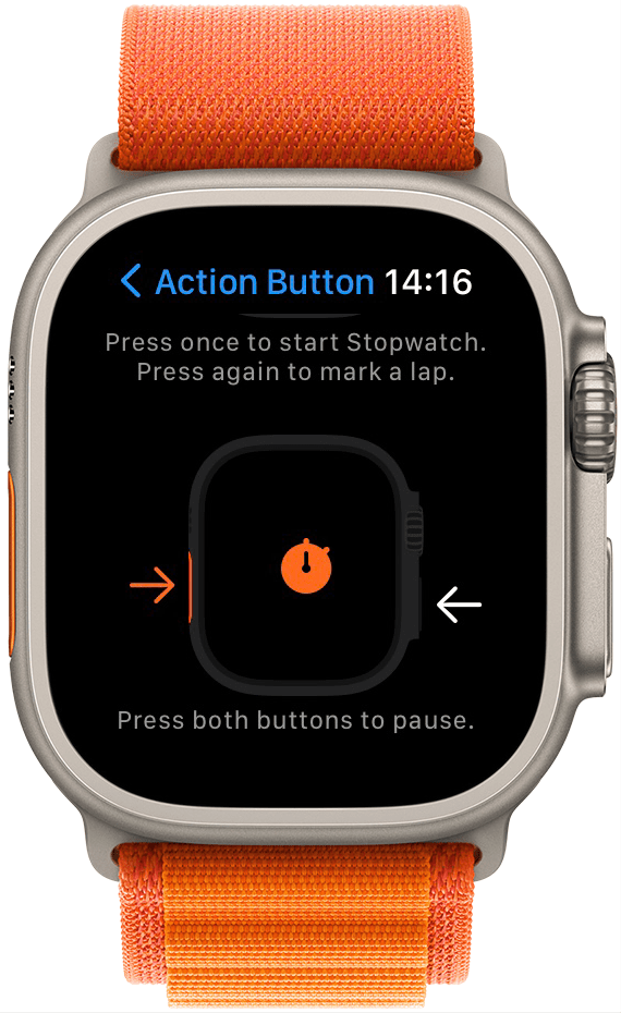 With this selected, you can press the Action button once to start your Stopwatch then again to stop it.