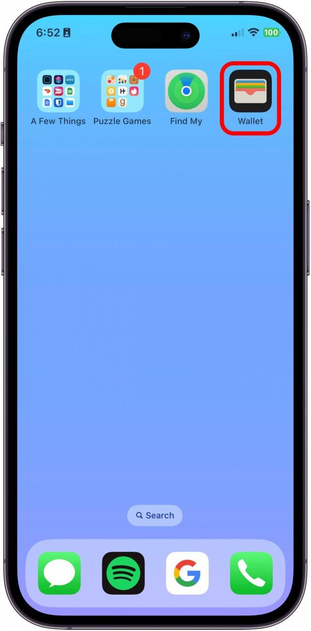 On your iPhone, open the Wallet app.