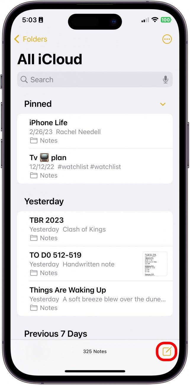 Tap the Compose New Note button.