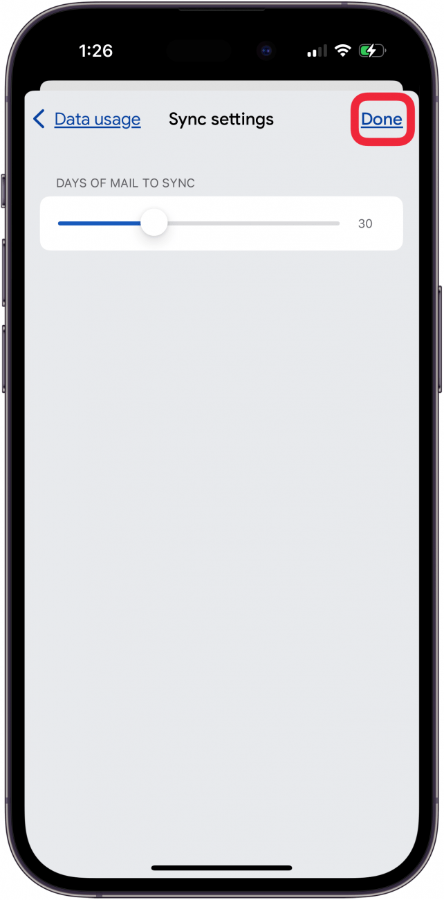 adjust sync time then tap done