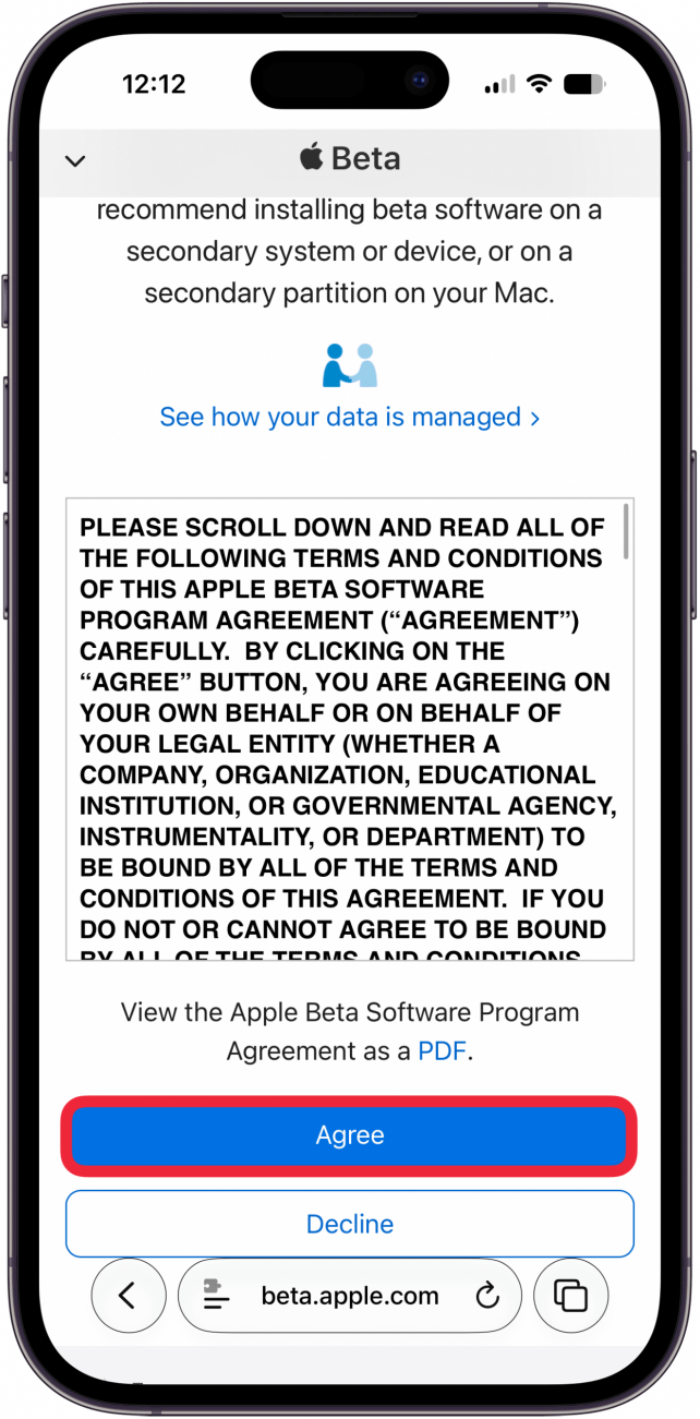 agree to beta program