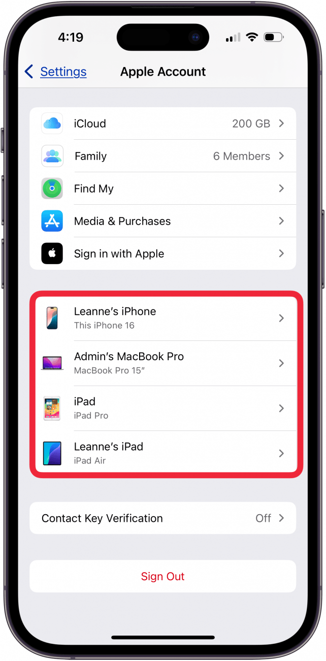 apple devices in icloud account
