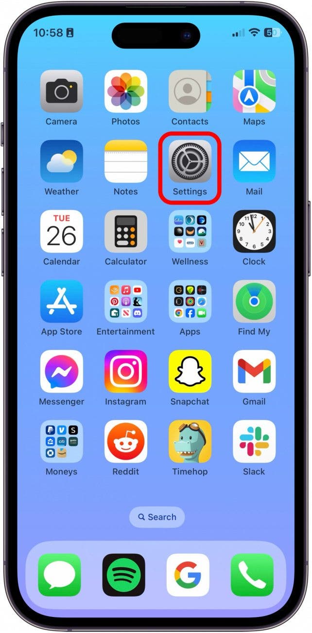 tap the settings app on iPhone