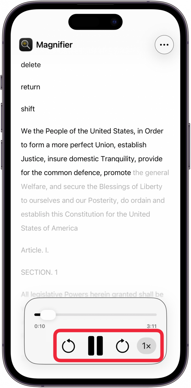 back, pause, forward, and speed in reader mode