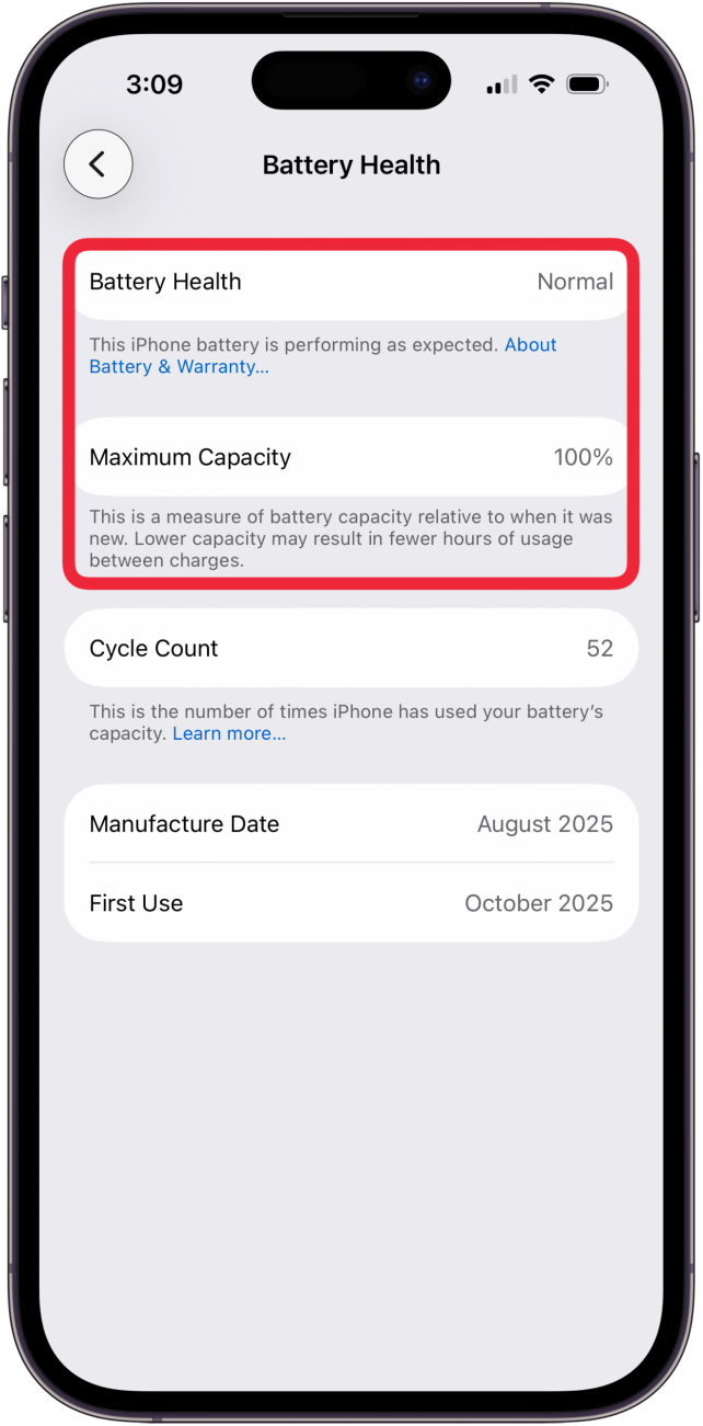 battery health and maximum capacity