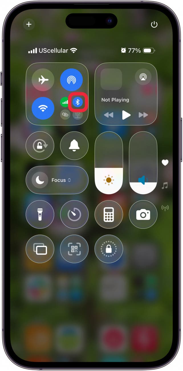 bluetooth icon is on in control center