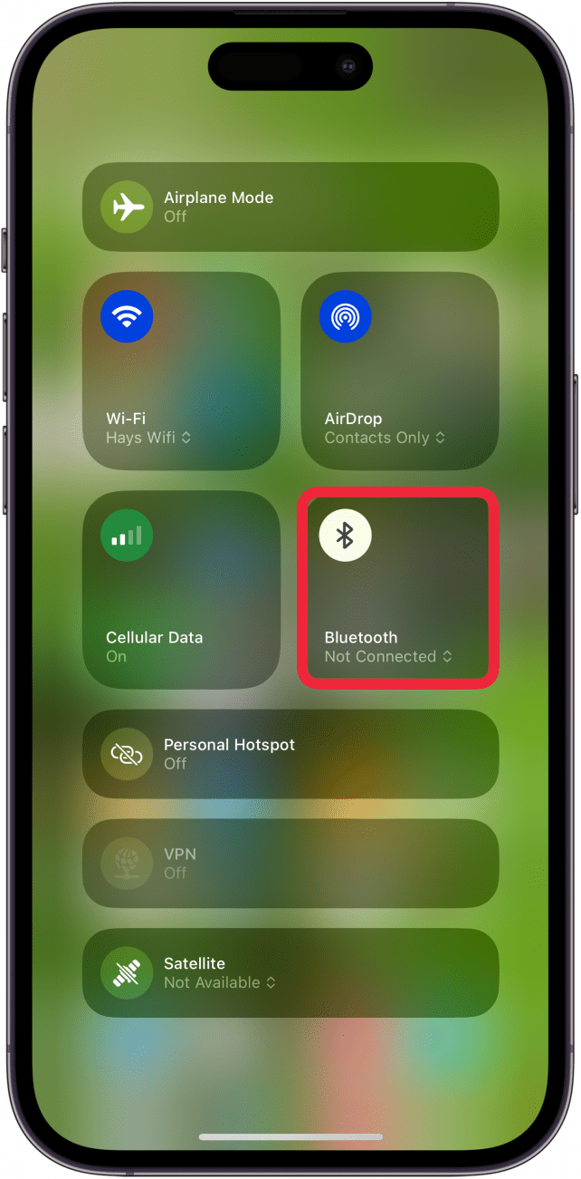 bluetooth off in control center