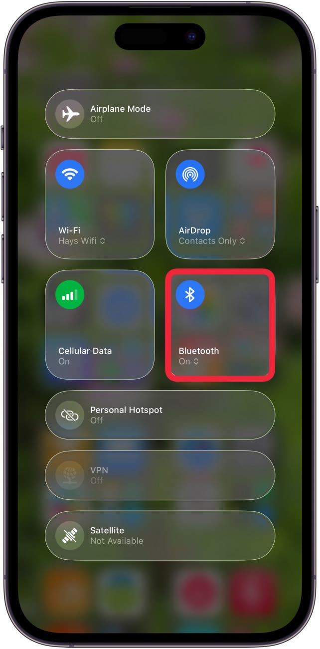 bluetooth turned back on in control center