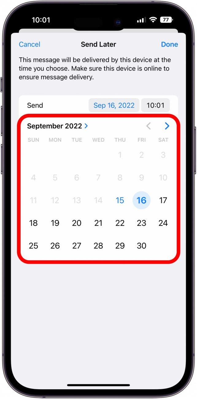 Use the calendar to select a month and date.