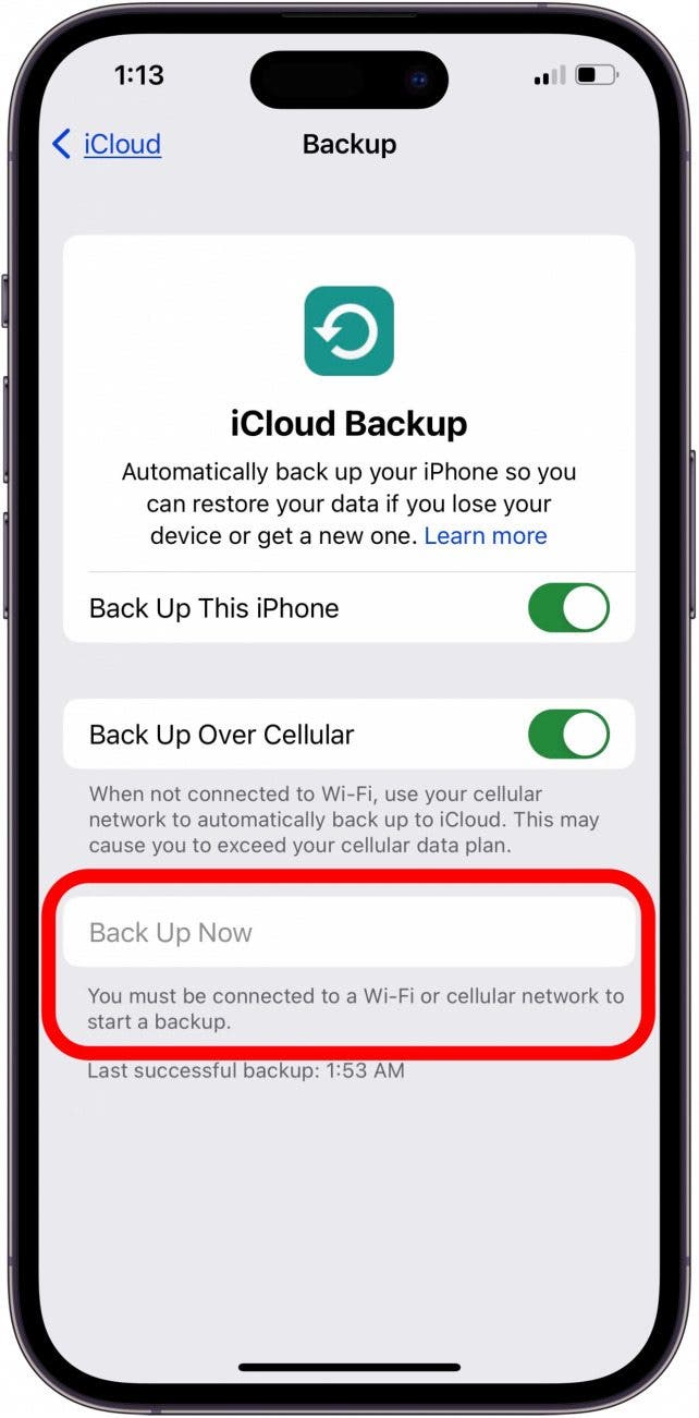 can't back up iphone to icloud