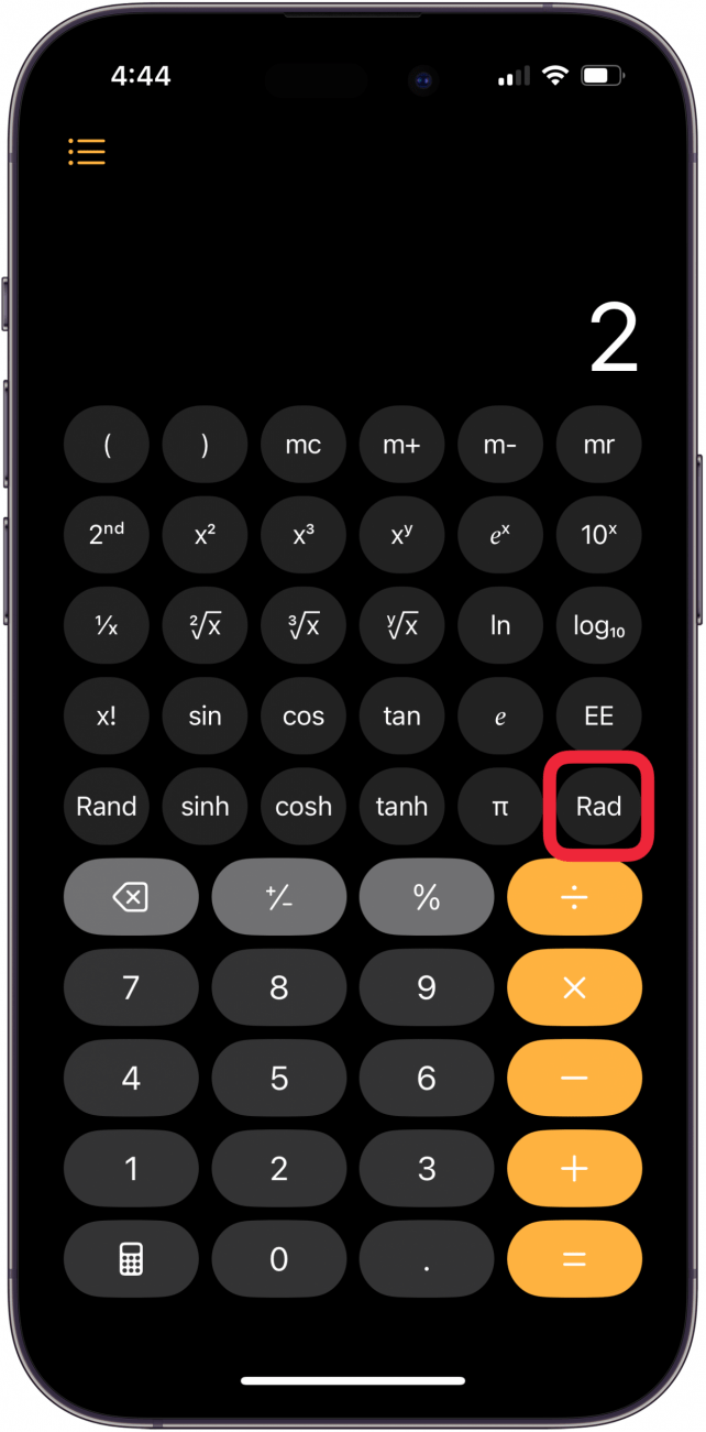 change from rad to deg on iphone calculator