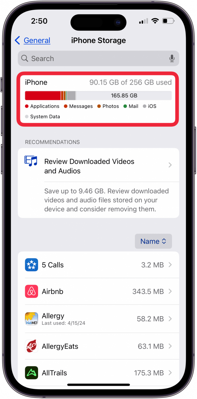 check ipad or iphone storage